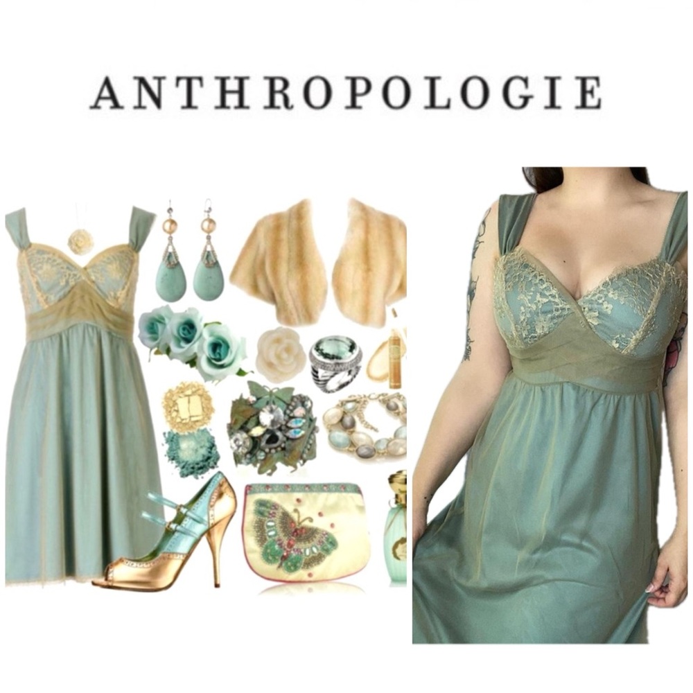 Anthropologie Green Fairy Mermaid Mini Dress Y2K 2000 Romantic